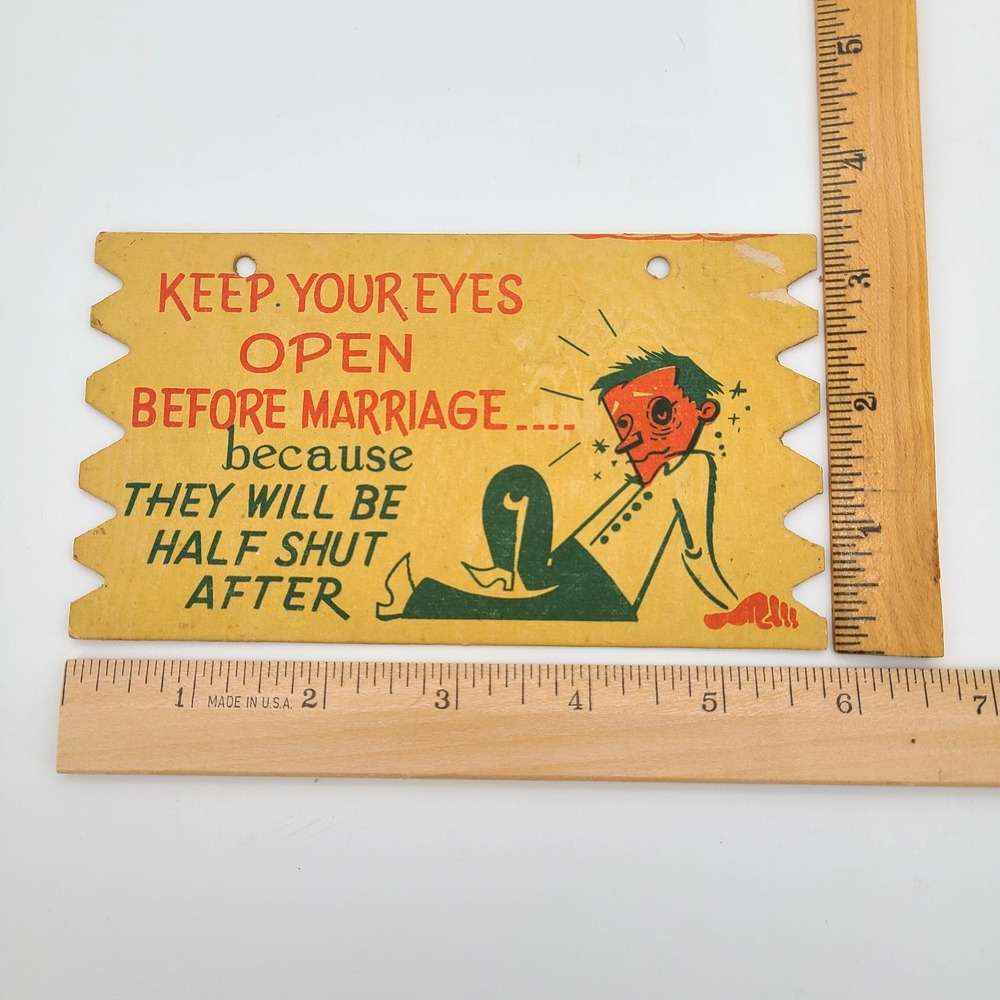VTG Komic Kard Postcard Sign Keep Your Eyes Open Before Marriage Japan Unused - Picture 3 of 3